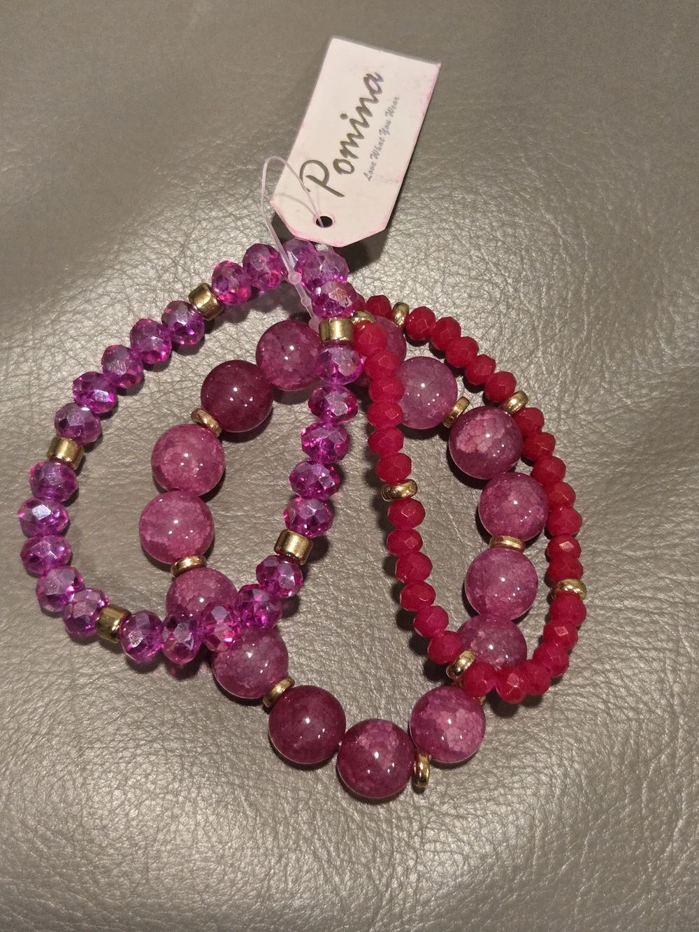 Pomina Pink & Gold Beaded Stretch Bracelet Set 3 PCS